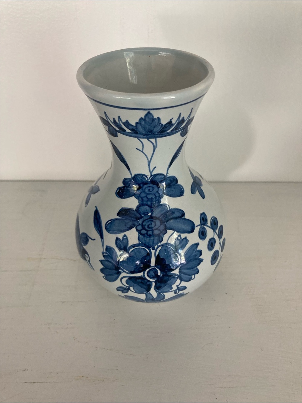 Vintage Blue and White Floral Ceramic Vase - Picture 2 of 11
